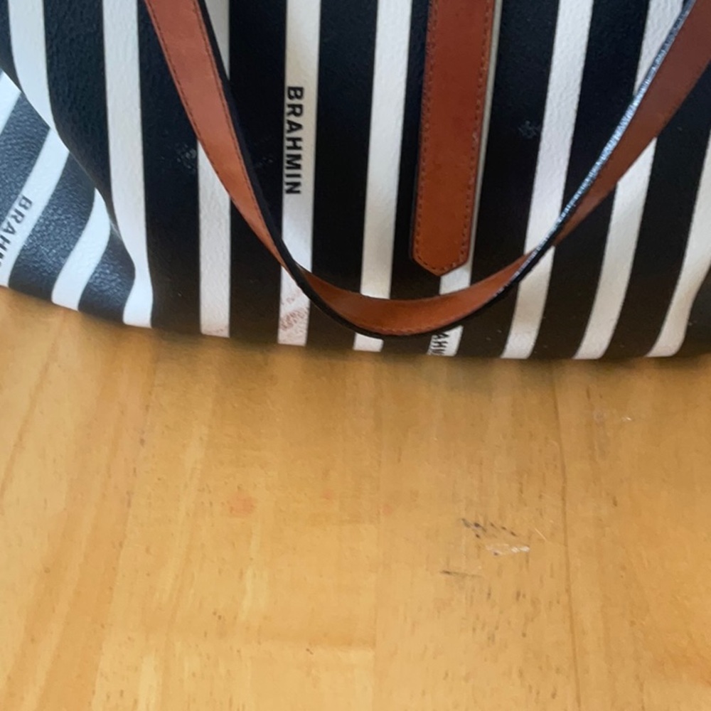 BrahminBlack and White Striped Tote Bag - Picture 10 of 12